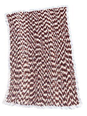 Vintage Hand-Crocheted Acrylic Throw Blanket Brown/White Pattern Rectangular